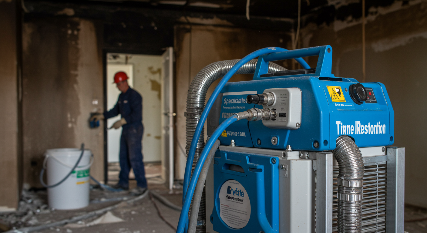Specialized fire damage restoration equipment in action
