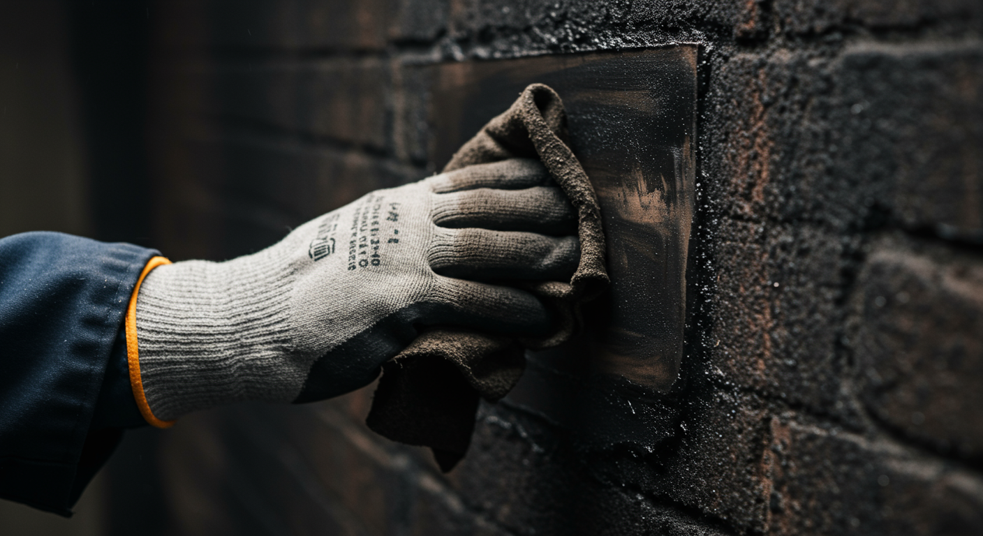 A close-up of a gloved hand wiping soot off a surface, revealing a clean area underneath.
